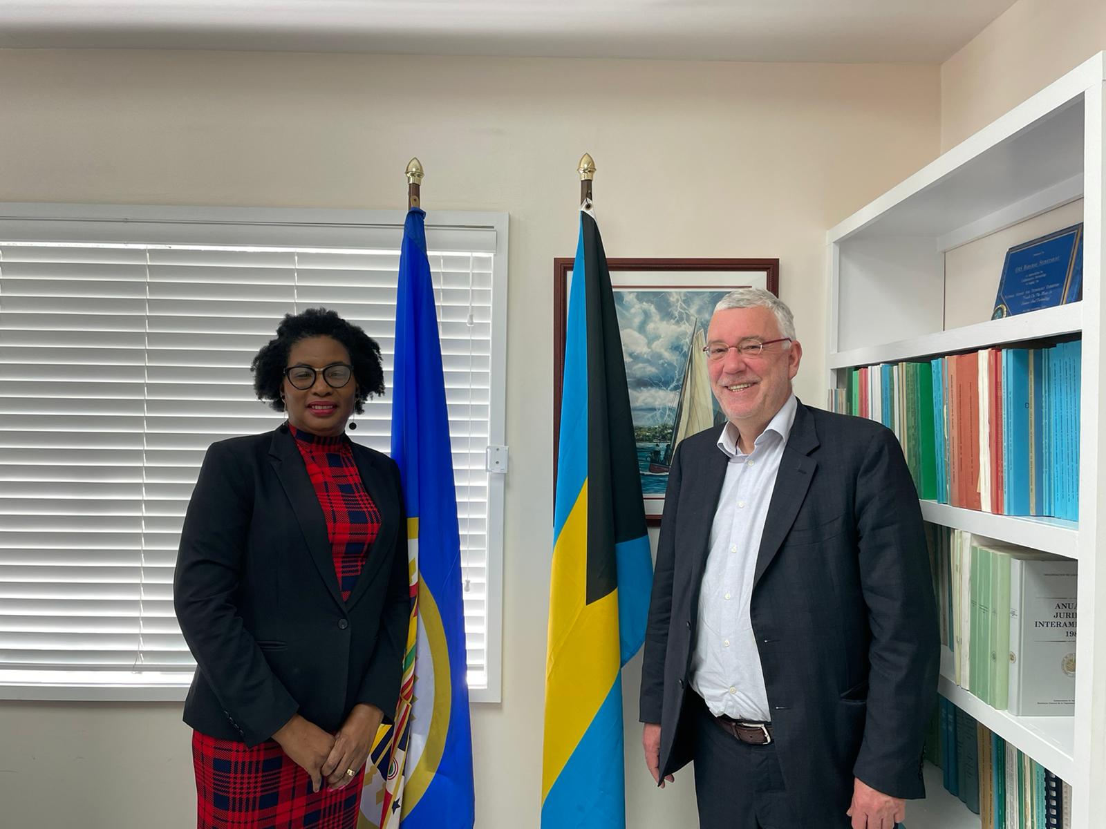Ambassador Jean-Arthur Régibeau, Ambassador of Belgium to the Commonwealth of The Bahamas, and Permanent Observer for Belgium to the OAS paid a courtesy call to Representative Phyllis Baron at the OAS National Office in The Bahamas during his recent visit.